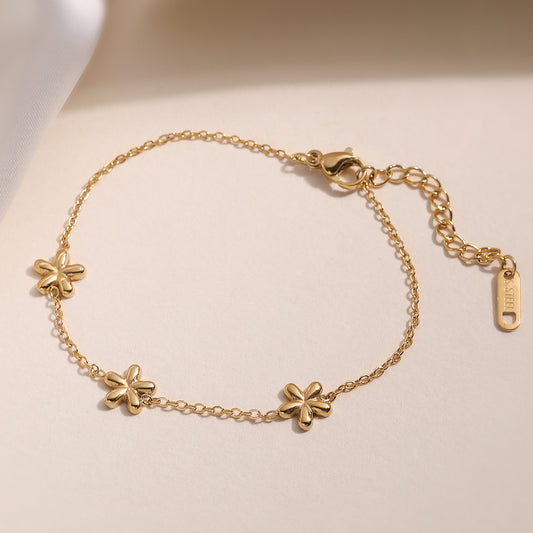 Pulsera minimalista de acero inoxidable con forma de flor para mujer con baño de oro de 18K, diseño irregular