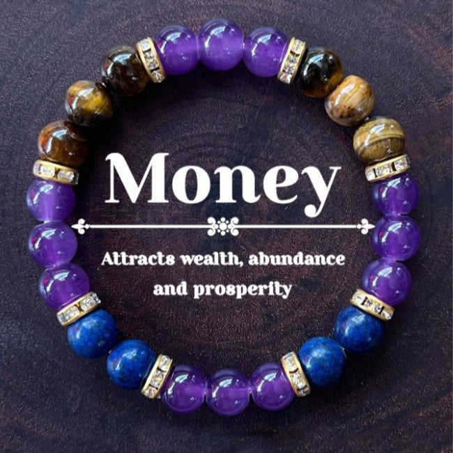 Handmade Natural Stone Beaded Bracelet with Amethyst Lapis Lazuli and Tiger Eye for Unisex Fashion Casual Wear