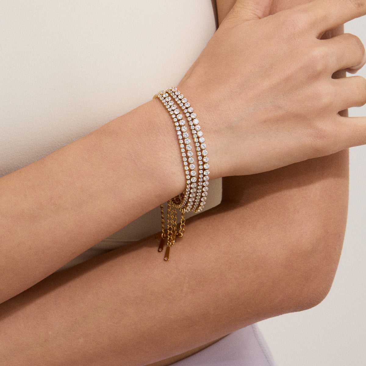 Geometric Stainless Steel Plated Cubic Zirconia Bracelet for Women