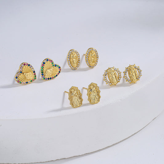 Pendientes minimalistas de cobre geométricos modernos con microincrustaciones de circonita para mujer