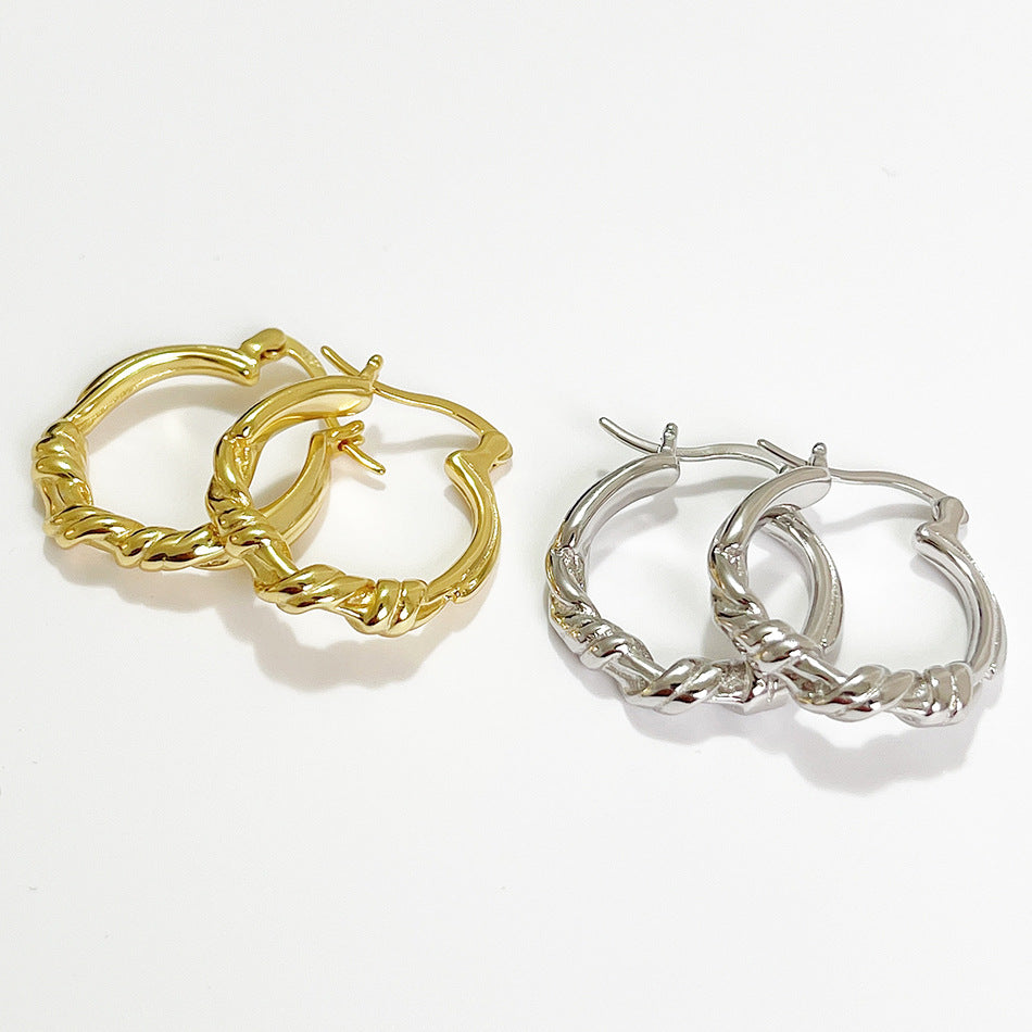 Aretes de nudo chapados en plata de ley 925, minimalistas y dulces para mujer