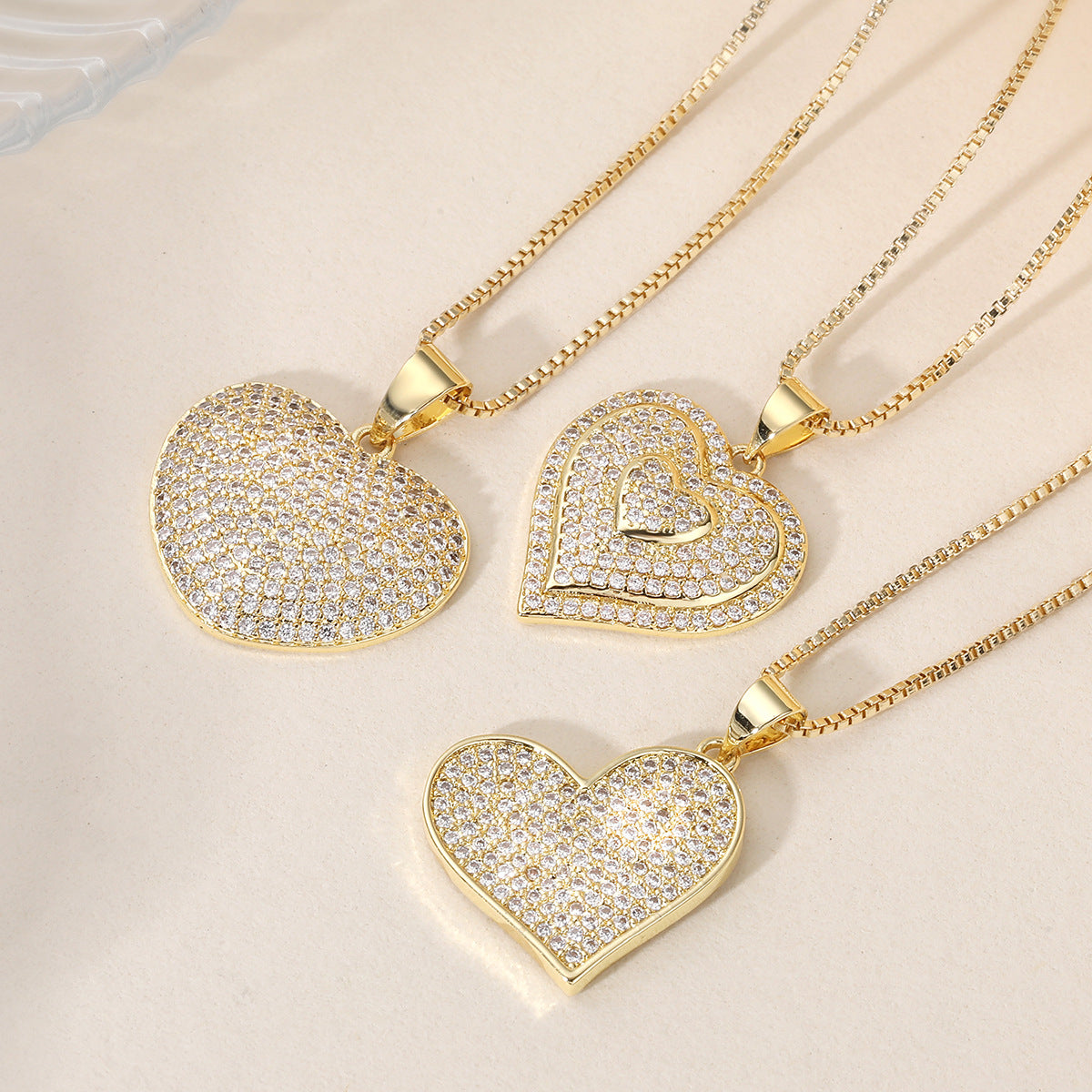 Minimalist Gold Plated Brass Heart Necklace with Cubic Zirconia for Women