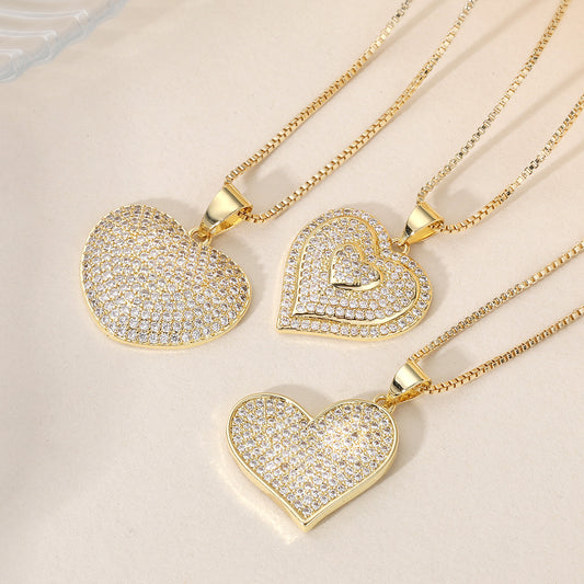 Minimalist Gold Plated Brass Heart Necklace with Cubic Zirconia for Women