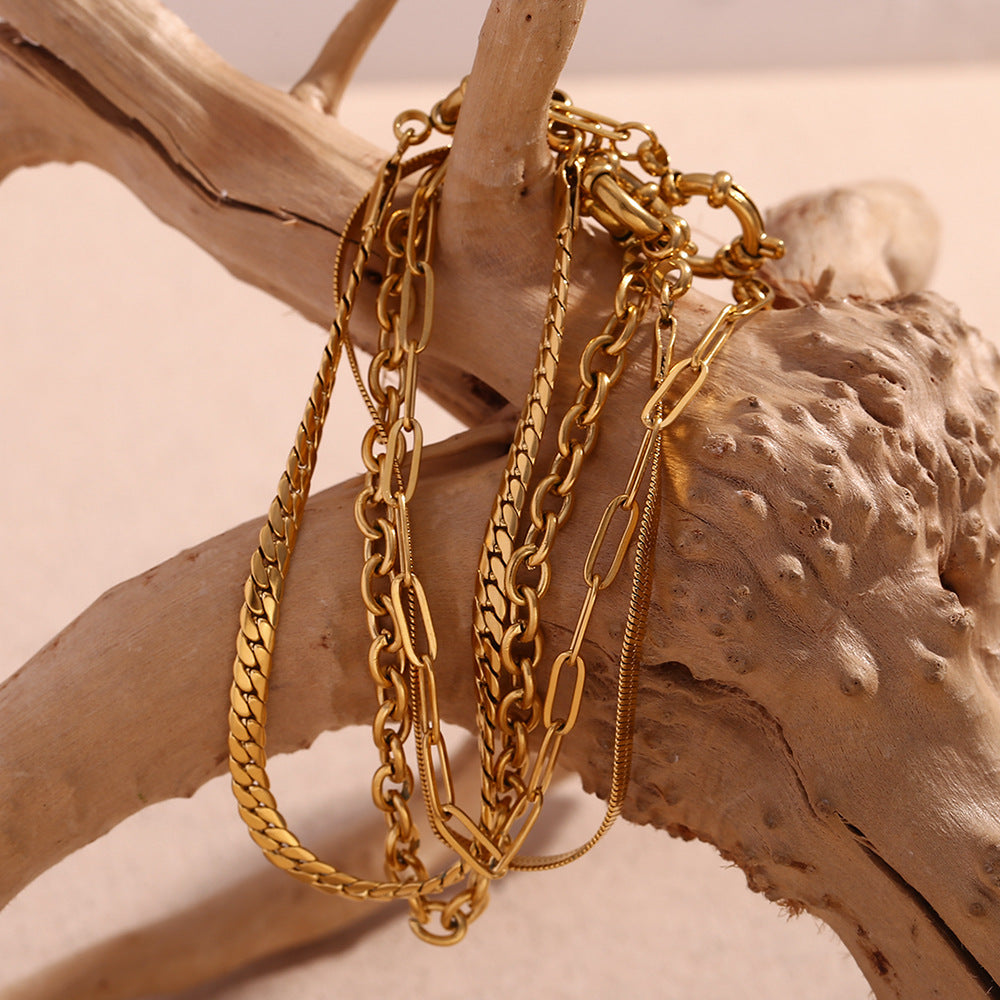 Minimalist Geometric Stainless Steel Plated 18K Gold Blade Chain Bracelet with Spring Ring Clasp