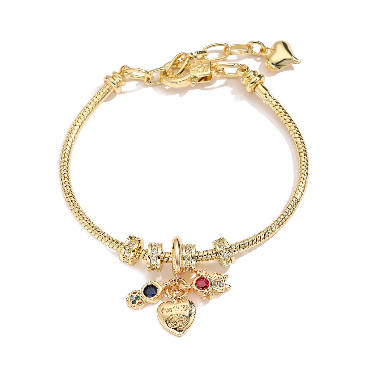 Geometric Fashion-Commuter Copper Bracelet with 18K Gold Plating and Zircon Inlay for Women