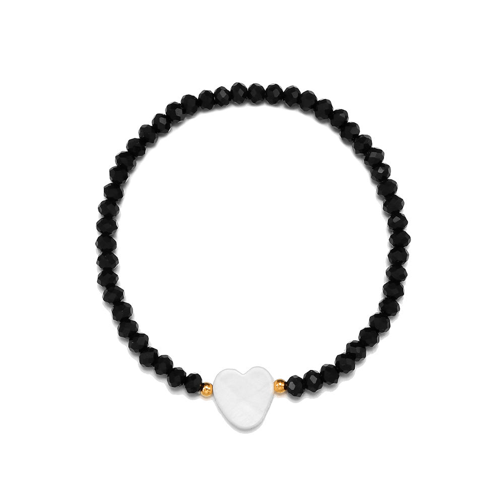 Bohemian Style Heart-Shaped Shell and Glass Bead Necklace with Stainless Steel O-Chain for Women