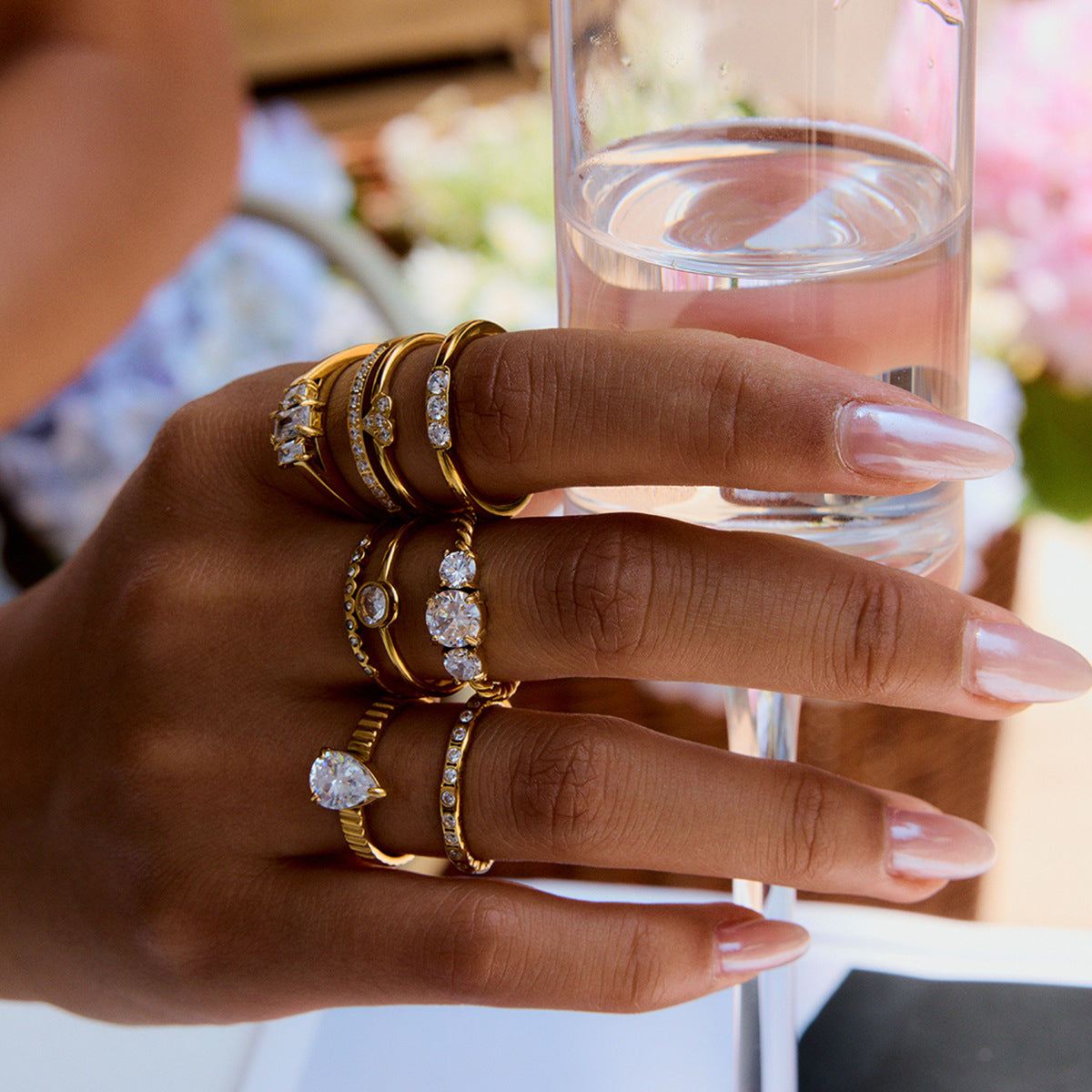 Geometric Stainless Steel Plated Ring with Zirconia for Women, Minimalist Luxury Fashion Accessory