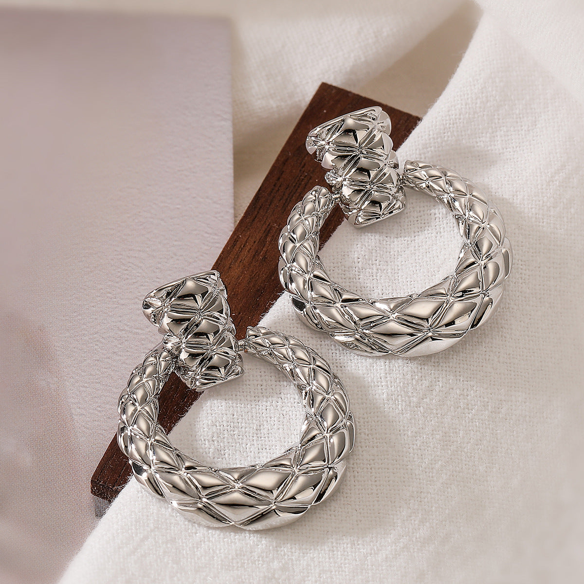 Minimalist Geometric Copper Earrings with Real Gold Plating and Zircon Inlay for Women