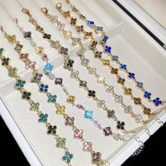 Minimalist Vintage Luxury Alloy Rhinestone Inlay Floral Bracelet for Women