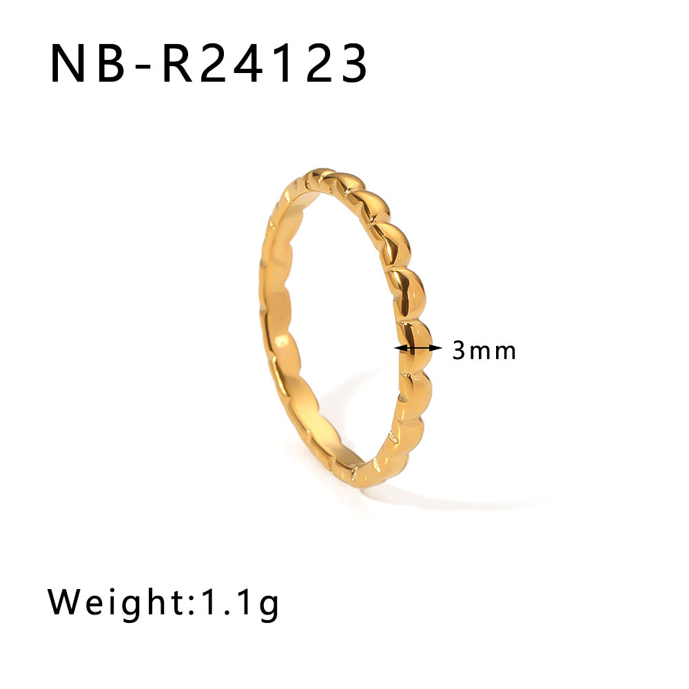 Asymmetrical Irregular Textured Stainless Steel Ring with Wavy Leaf and Geometric Shape Design