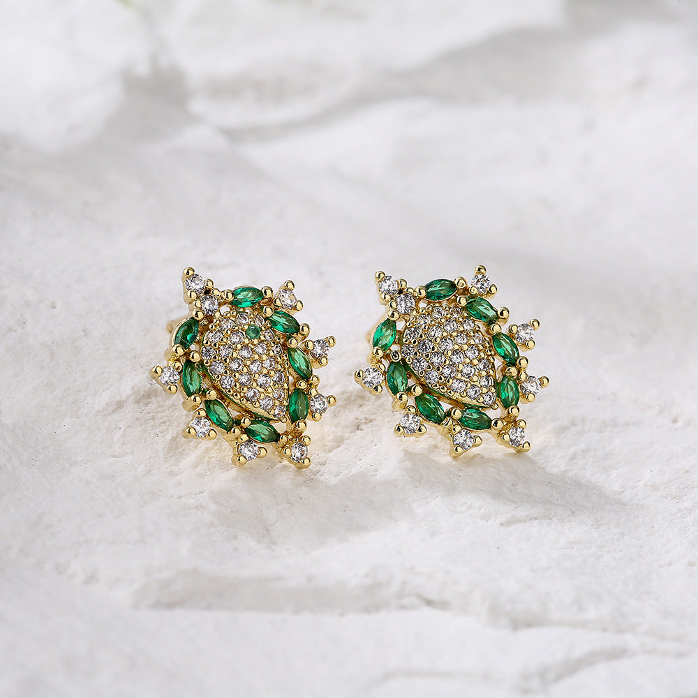 Geometric Earrings for Women in Copper with 18K Gold Plating and Full Zircon Inlay, Minimalist Luxury Style
