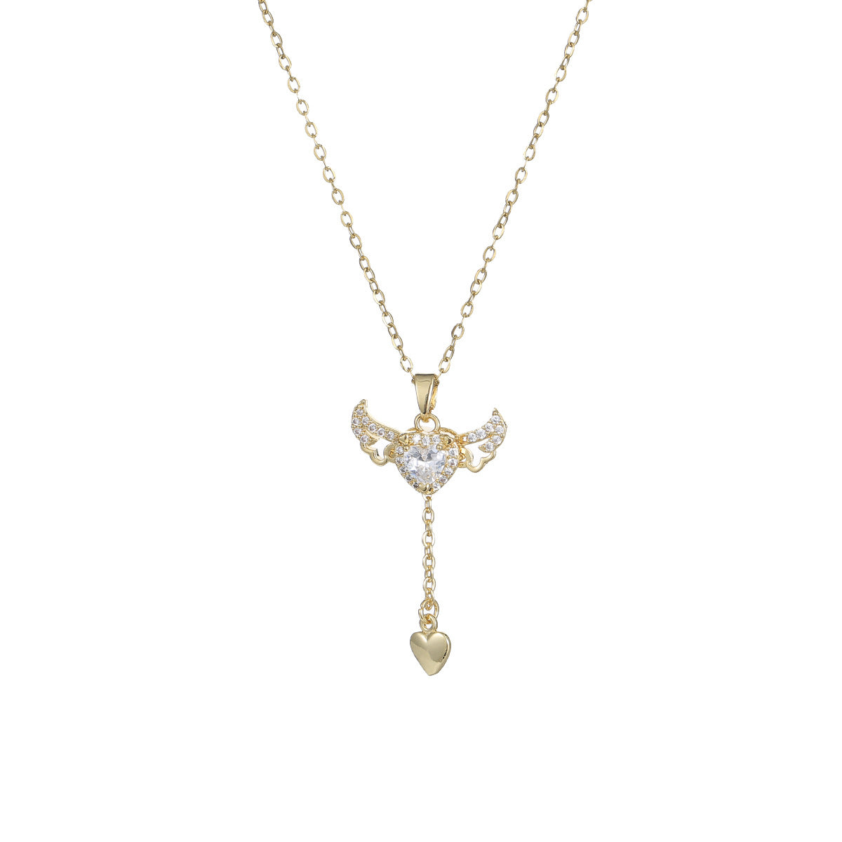 Collana di lusso in acciaio al titanio a forma di cuore con intarsio di strass e pendente a nappa da donna, catena sottile regolabile per clavicola