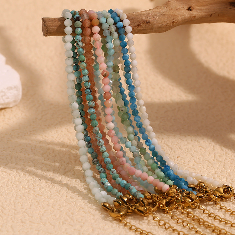 Bracciale da donna in acciaio inossidabile placcato oro 18 carati con opale verde naturale e design geometrico, alla moda