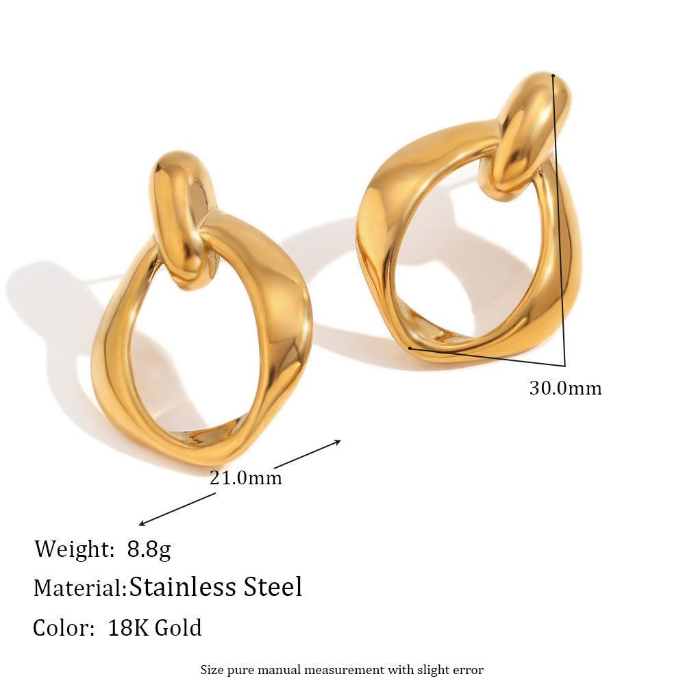 Vintage-Inspired Geometric Hollow-Woven Stainless Steel Ear Studs with 18K Gold Plating and Heart Shape Accent
