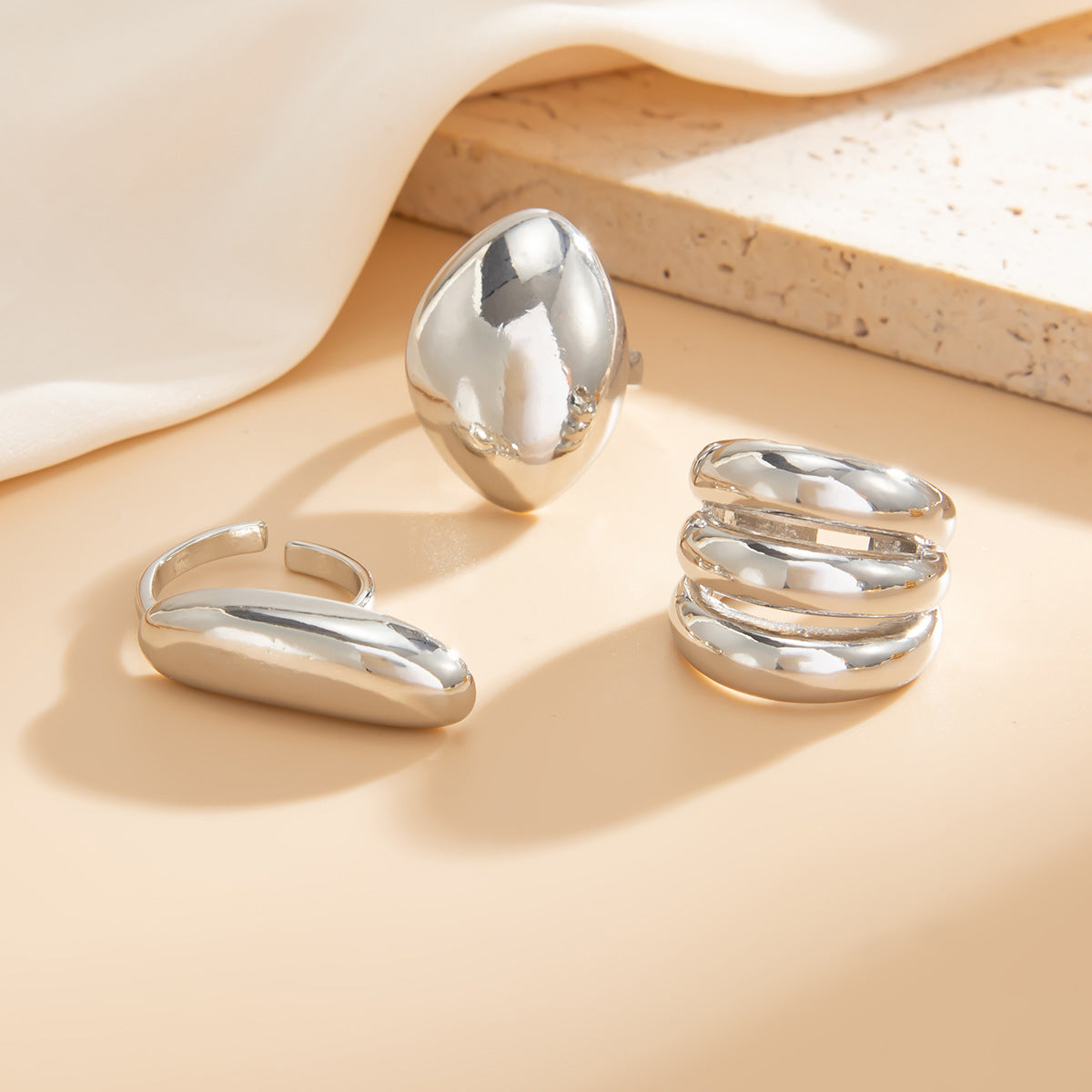 Minimalist Geometric Oval Alloy Plated Open Ring for Women