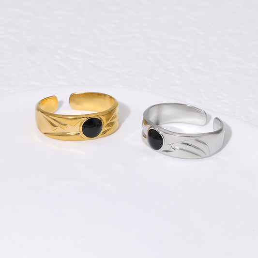 Minimalist Geometric Titanium Steel Ring with Enamel Finish and Gold Plating for Unisex Wear