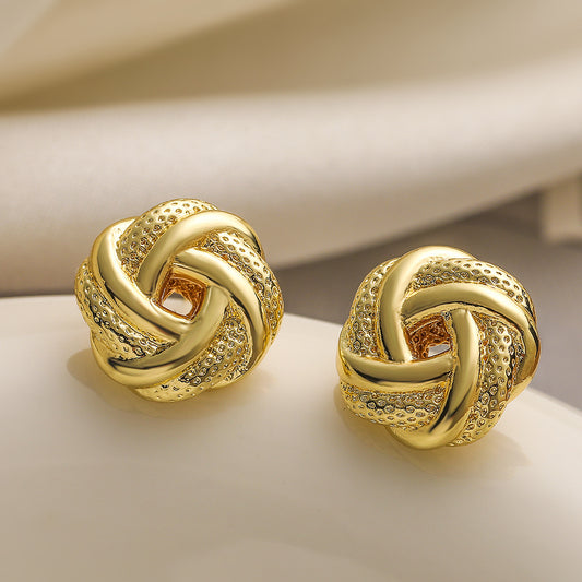 Orecchini a perno da donna in rame con placcatura in oro 18 carati, dal design minimalista, floreale e geometrico