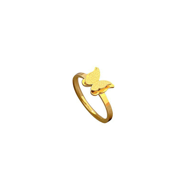 Anillo Minimalista de Acero Inoxidable Pulido con Mariposa para Unisex