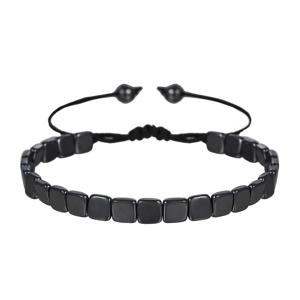 Geometric Handmade Hematite Beaded Bracelet with Adjustable Design for Men and Women