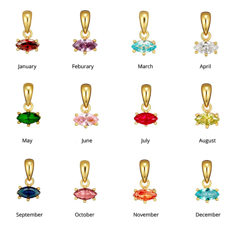 Fashionable Geometric Zodiac Birthstone Necklace with Titanium Steel Marquise Pendant on O-Chain Plated in Copper