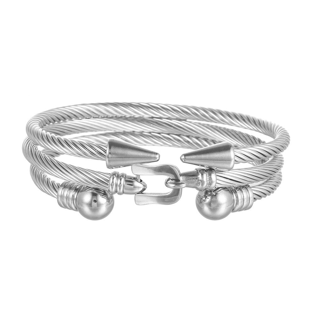 Punk Casual Geometric Titanium Steel Plated Rivet Belt Buckle Cuff Bracelet Set for Men and Women