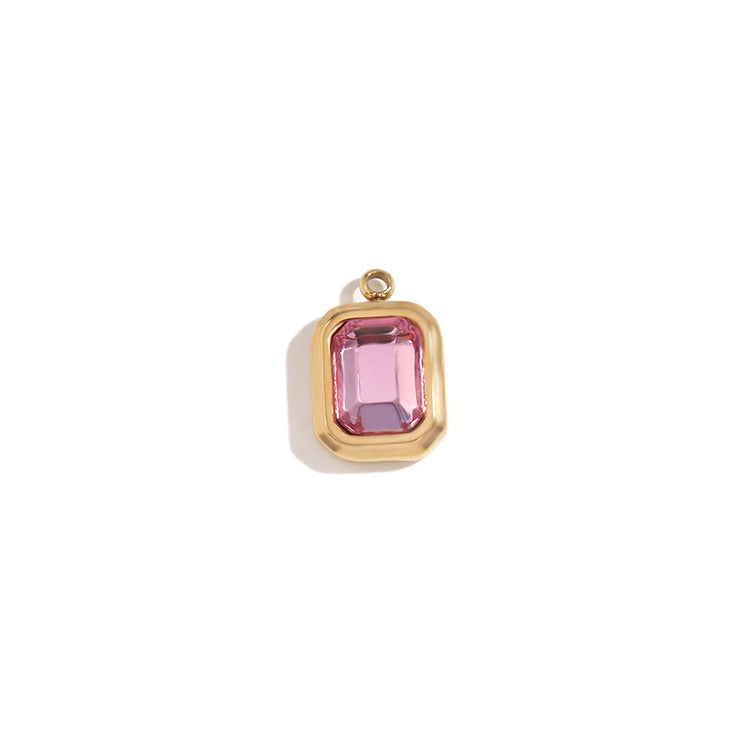 Minimalist Geometric Square Glass Pendant for Women Stainless Steel with 18K Gold Plating