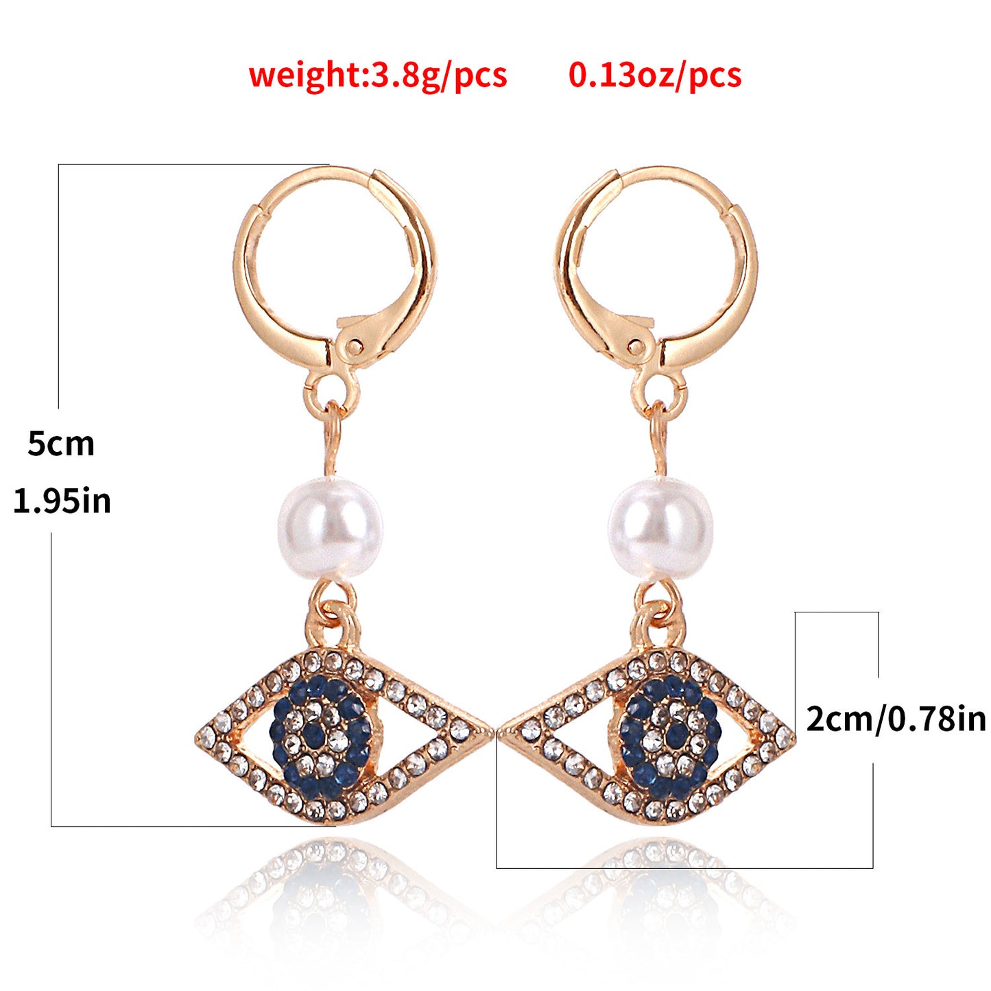 Geometric Blue-Eye Pearl Pendant Earrings for Women with Micro-Pave Rhinestones in Alloy with Plated Finish