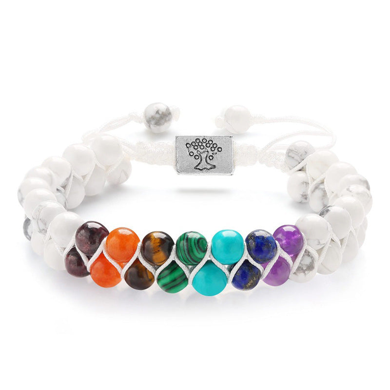 Bohemian 6mm Multicolor Natural Stone Agate Crystal Geometric Round Beaded Bracelet Unisex