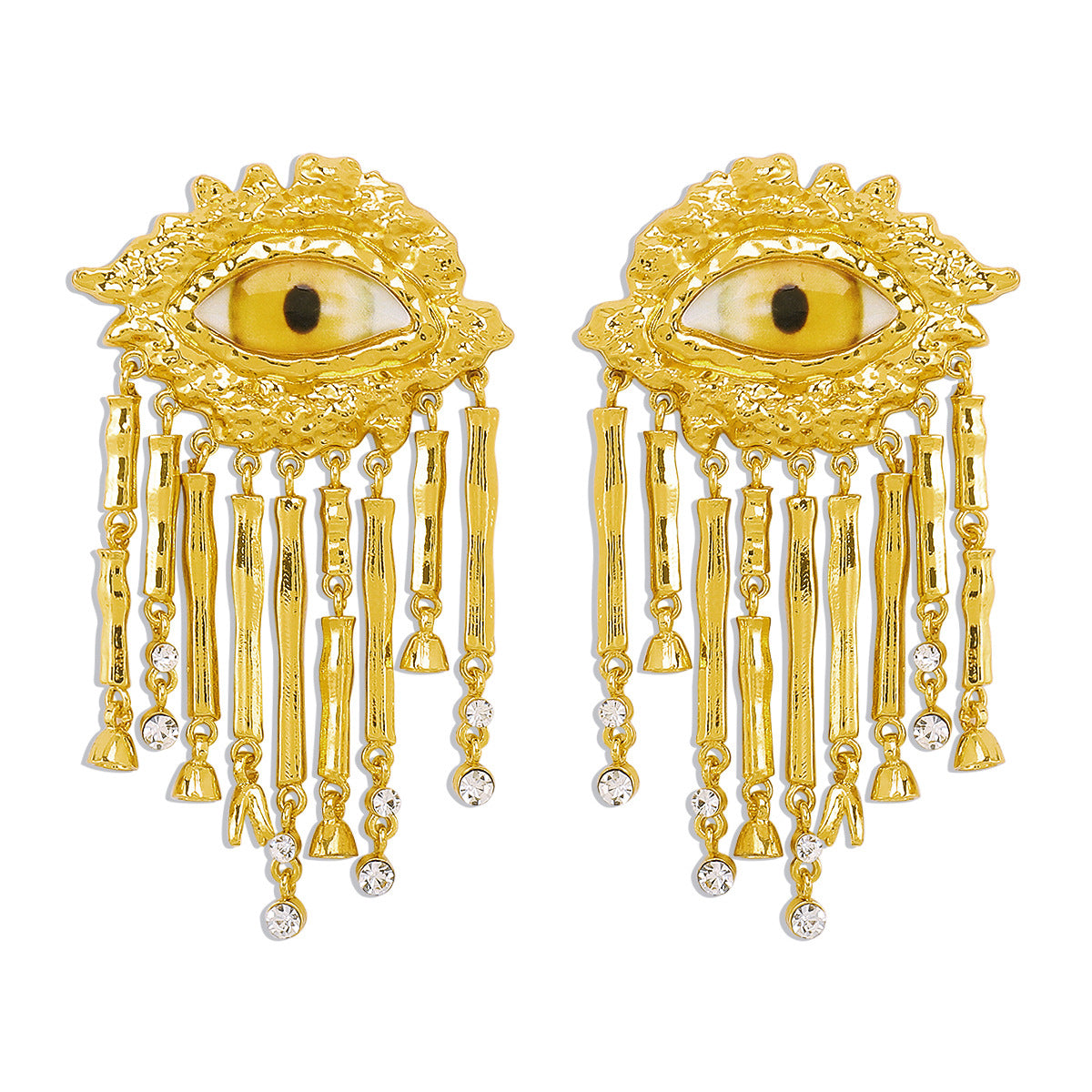 Pendientes colgantes de ojo de demonio de estilo vintage atrevido para mujer con incrustaciones de diamantes de imitación con base de aleación y chapado en oro