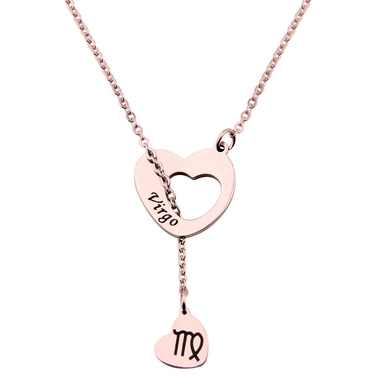 Natural and Fresh Sweet Heart-Shaped Stainless Steel Lariat Y Necklace with Polished Titanium Steel Pendant for Women