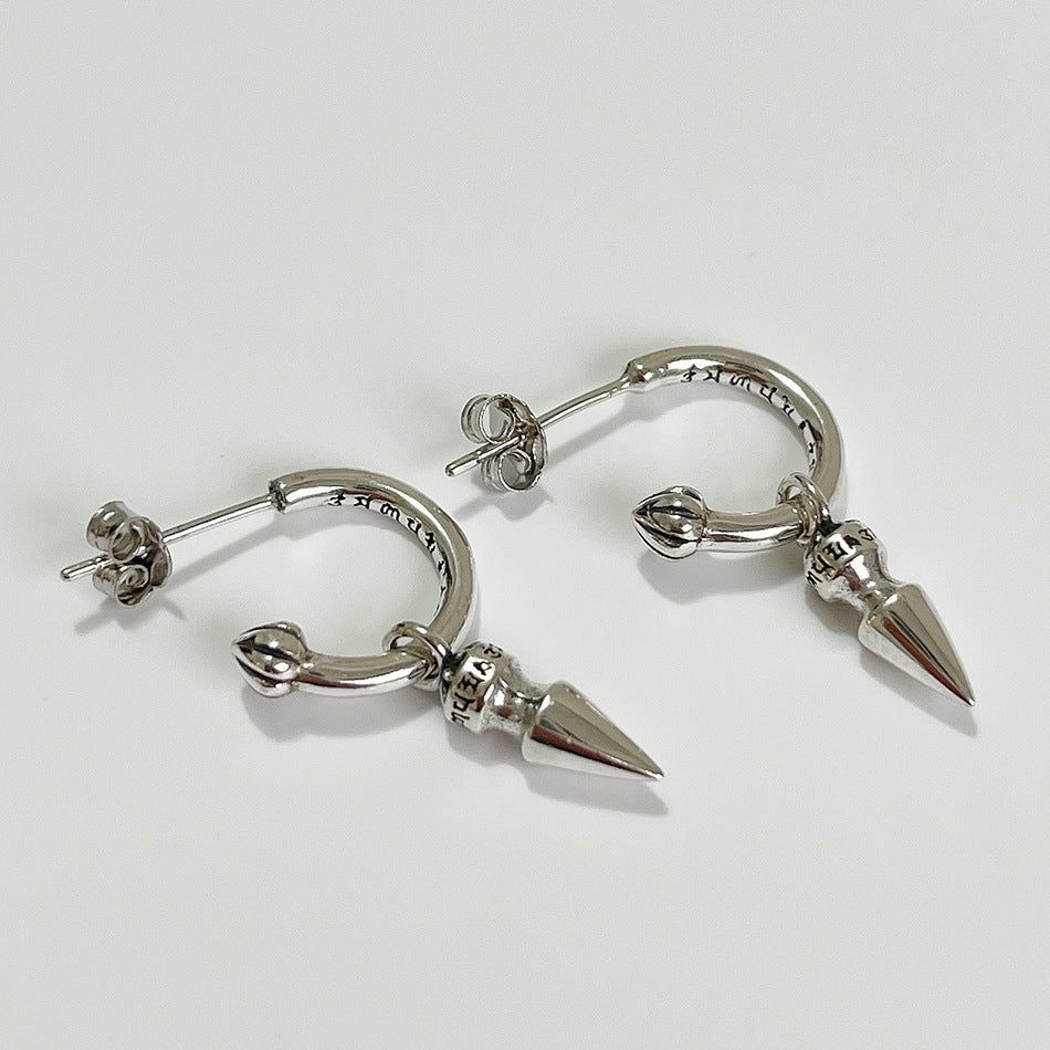 Pendientes largos geométricos de plata de ley 925 chapados con letras étnicas vintage