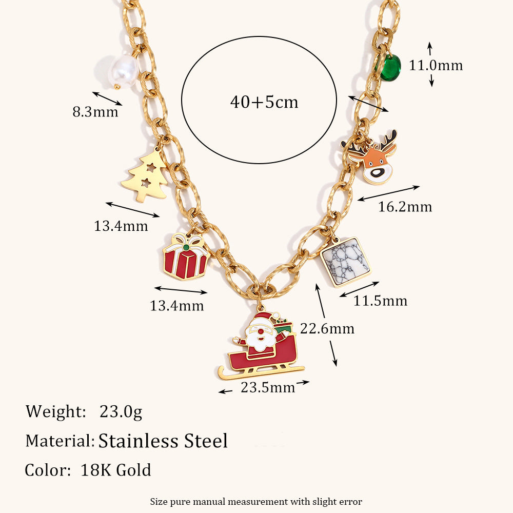 Collar de trineo de Navidad de moda con colgante de reno en acero inoxidable con baño de oro de 18K para mujer
