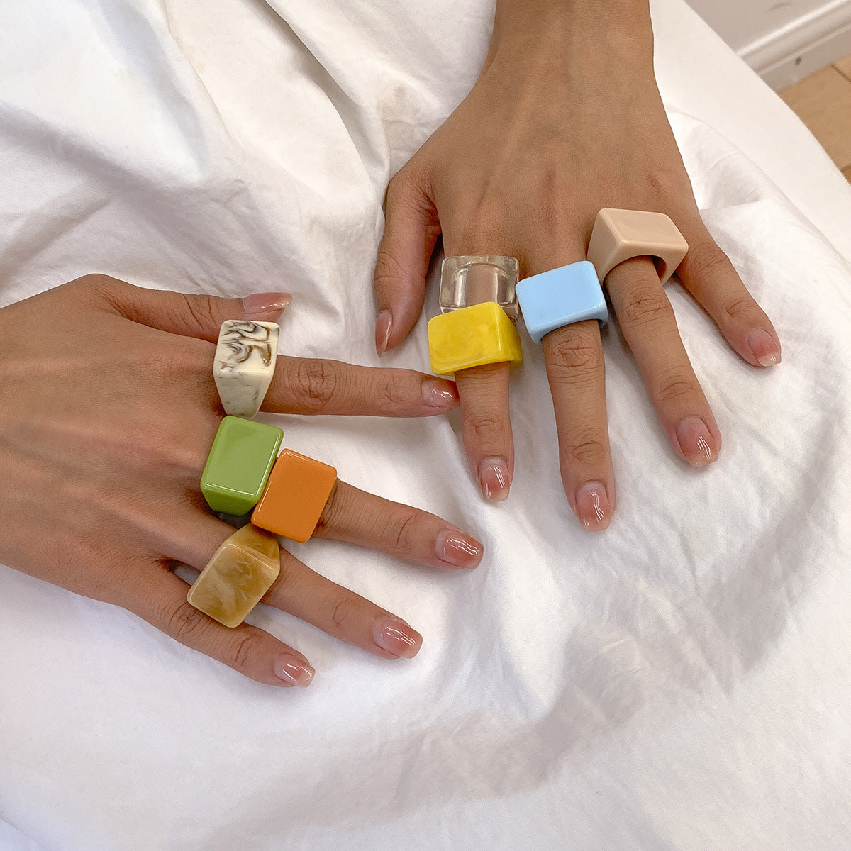 Minimalist Geometric Square Resin Ring for Women