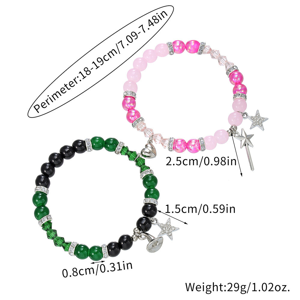 Geometric Heart Rhinestone Inlay Alloy Beaded Bracelet for Unisex