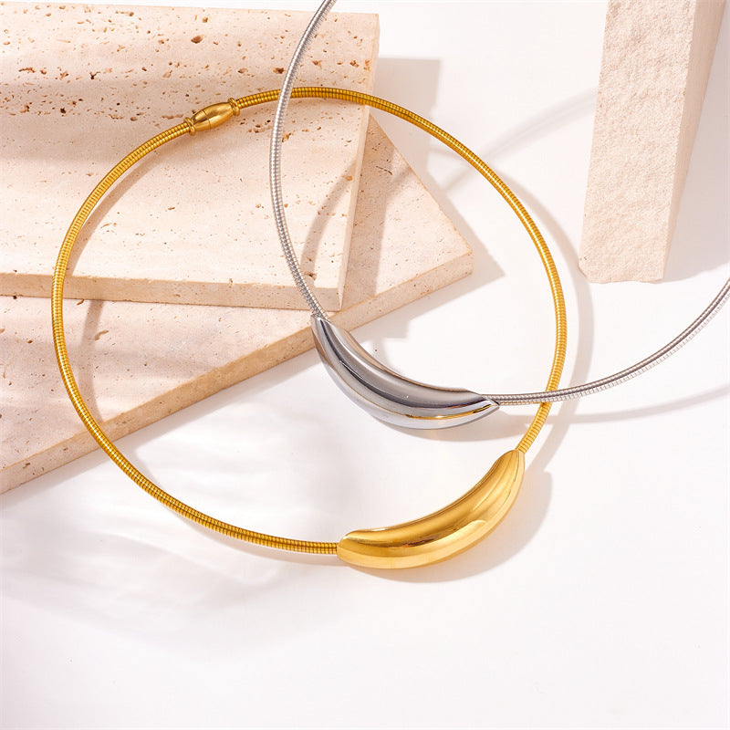 Minimalist Round Titanium Steel Necklace with Plated Finish for Women