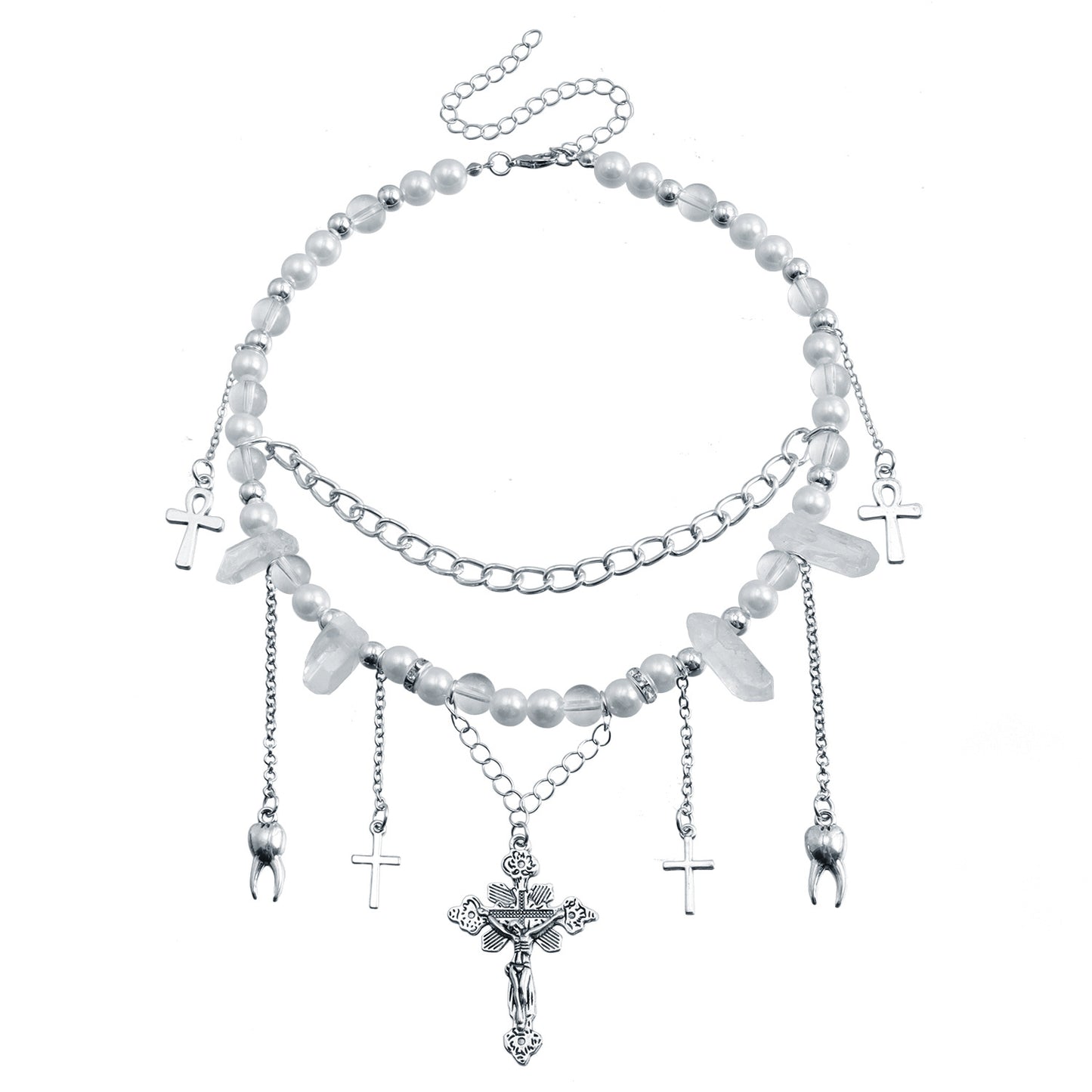 Minimalist Cross Pendant Necklace with Alloy Charm and Imitation Pearl Accents on Delicate Clavicle Chain