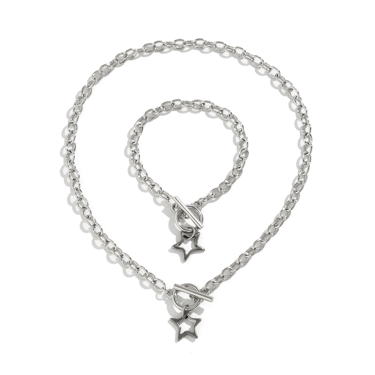 Minimalist Sweet Star Titanium Steel Plated Alloy Pendant Necklace with Curb Chain for Women