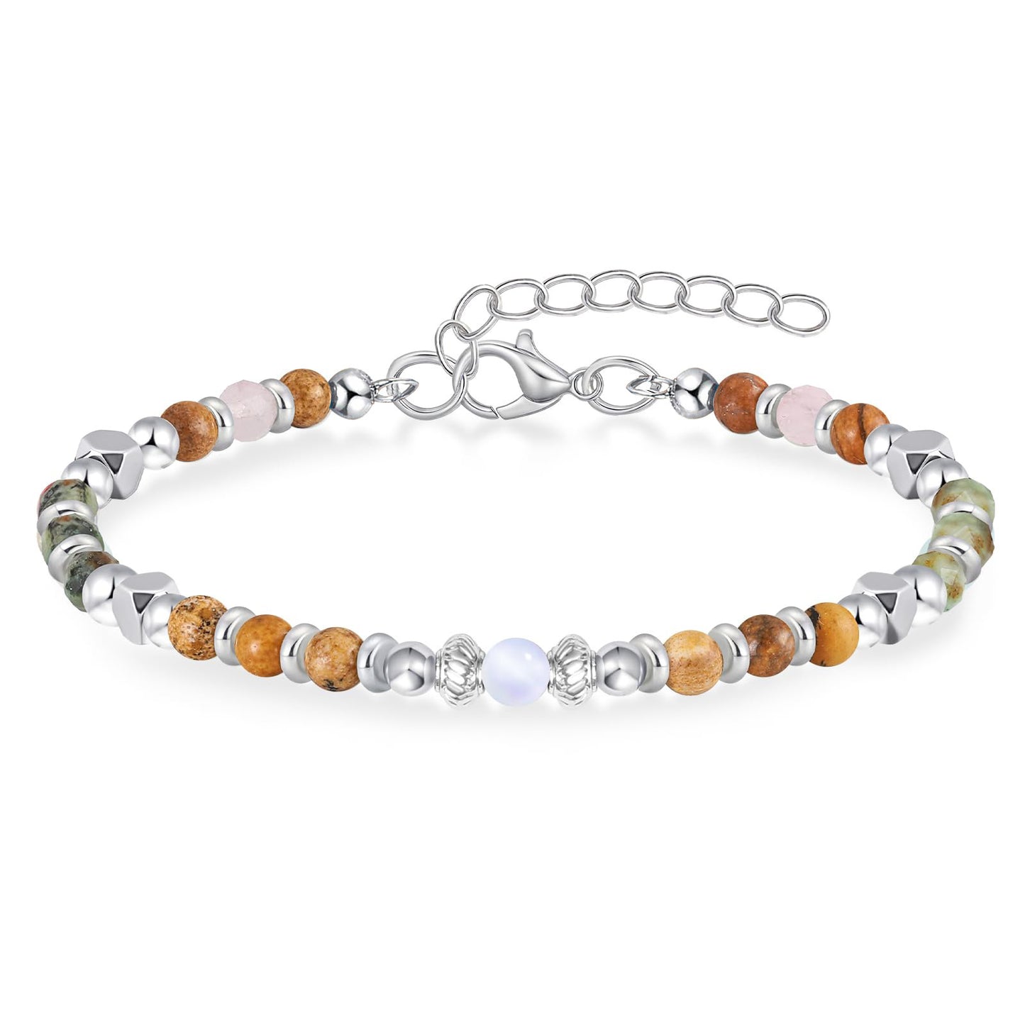 Natural Agate and Moonstone Square Bead Bracelet for Women