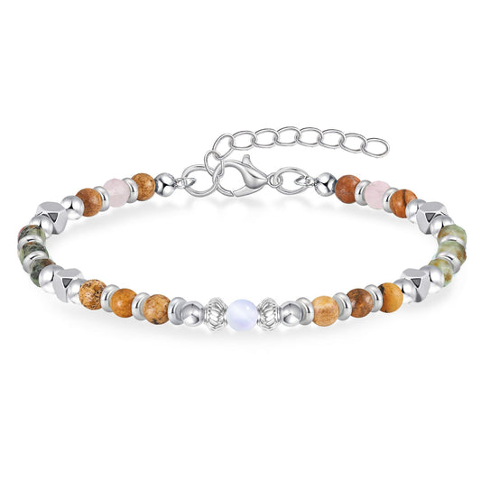 Natural Agate and Moonstone Square Bead Bracelet for Women