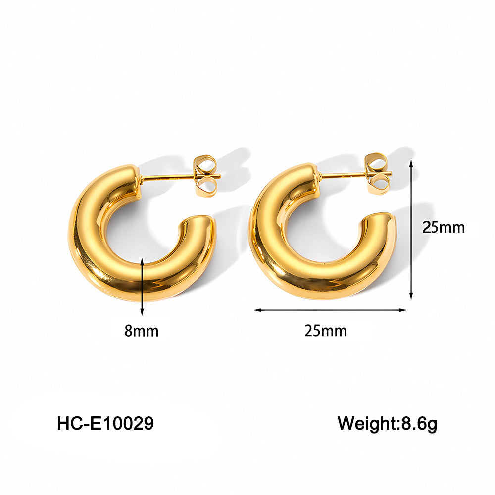 Minimalist Geometric Hollow Stainless Steel Electroplated Earrings for Women with C-Shaped Design