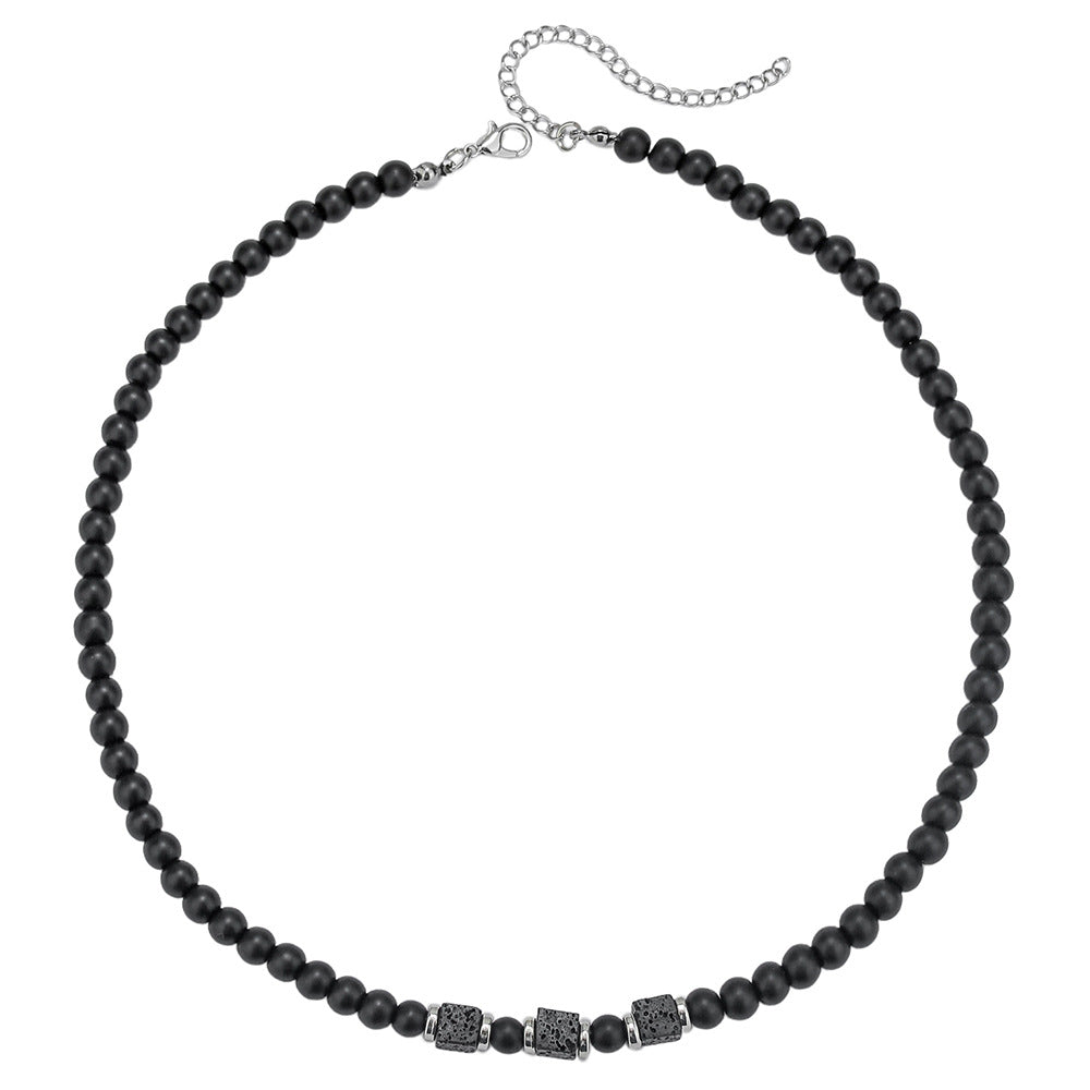 Hip-hop Vintage Geometric Round Matte Stainless Steel Necklace with Acrylic Beads for Unisex