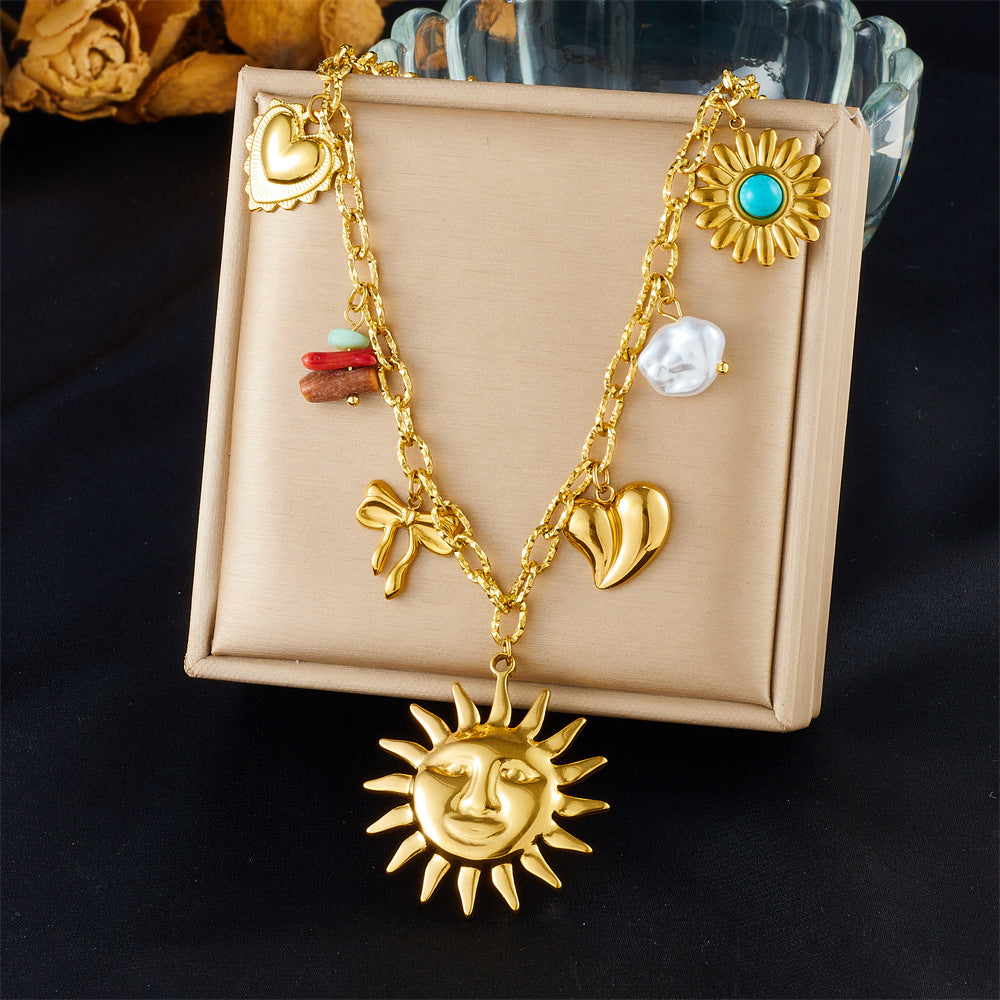 Stainless Steel Plated Star and Shell Pendant Necklace with Cable Chain for Women