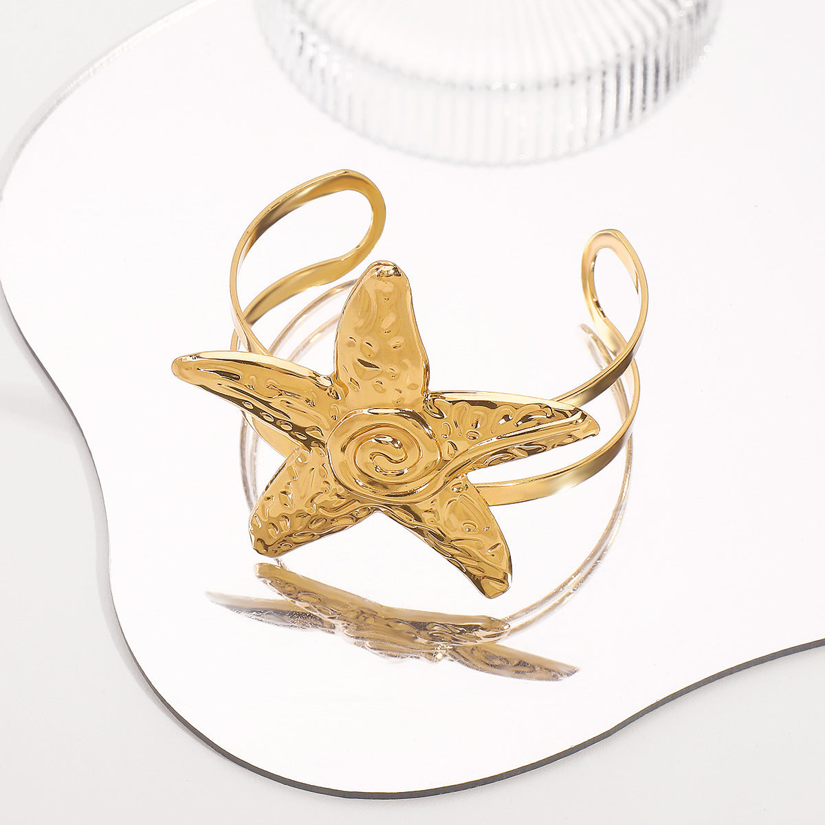 Audace bracciale rigido aperto a forma di stella marina in ferro con finitura galvanica per donna, stile per vacanze estive al mare