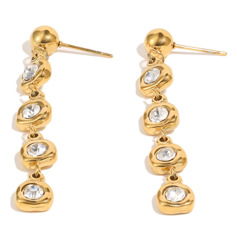 Elegant Minimalist Geometric Round Stainless Steel 18K Gold Plated Cubic Zirconia Drop Earrings for Women