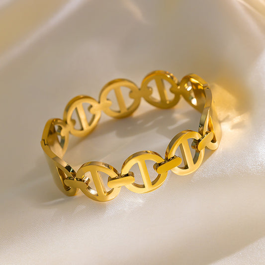 Bracciale da donna minimalista in acciaio inossidabile traforato con design a catena intrecciata e finitura galvanica