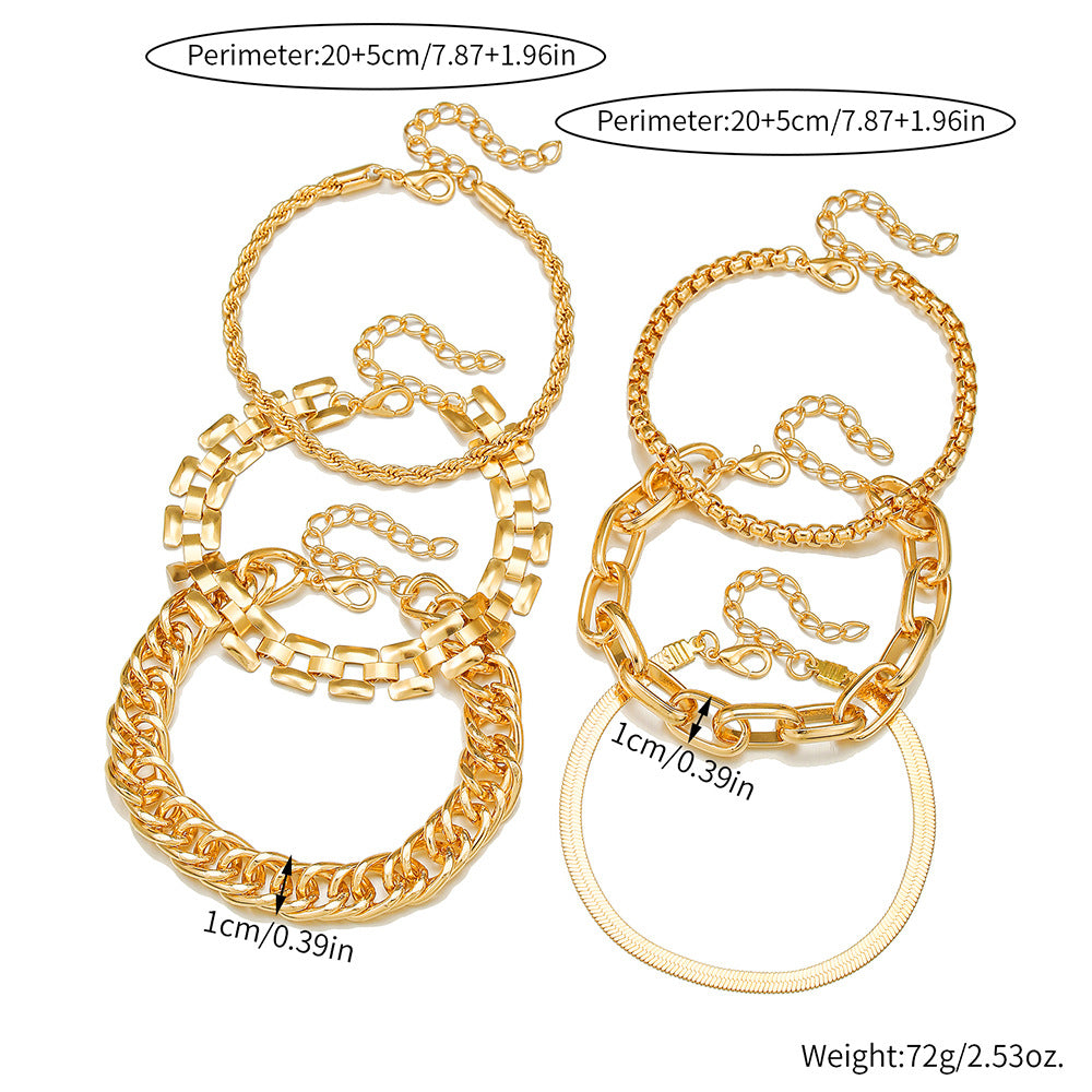 Geometric Round Plated Iron Rope Snake Chain Bracelet Set