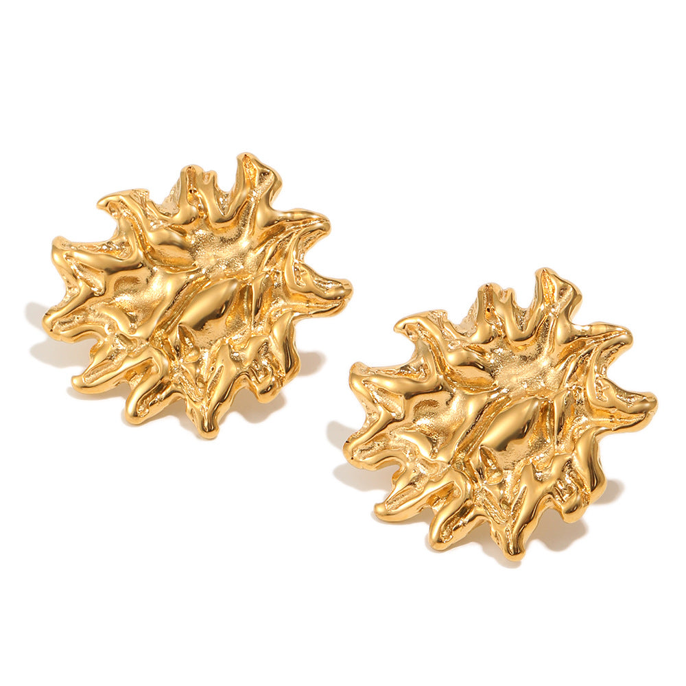 Elegant Minimalist 18K Gold Plated Stainless Steel Floral Stud Earrings for Women