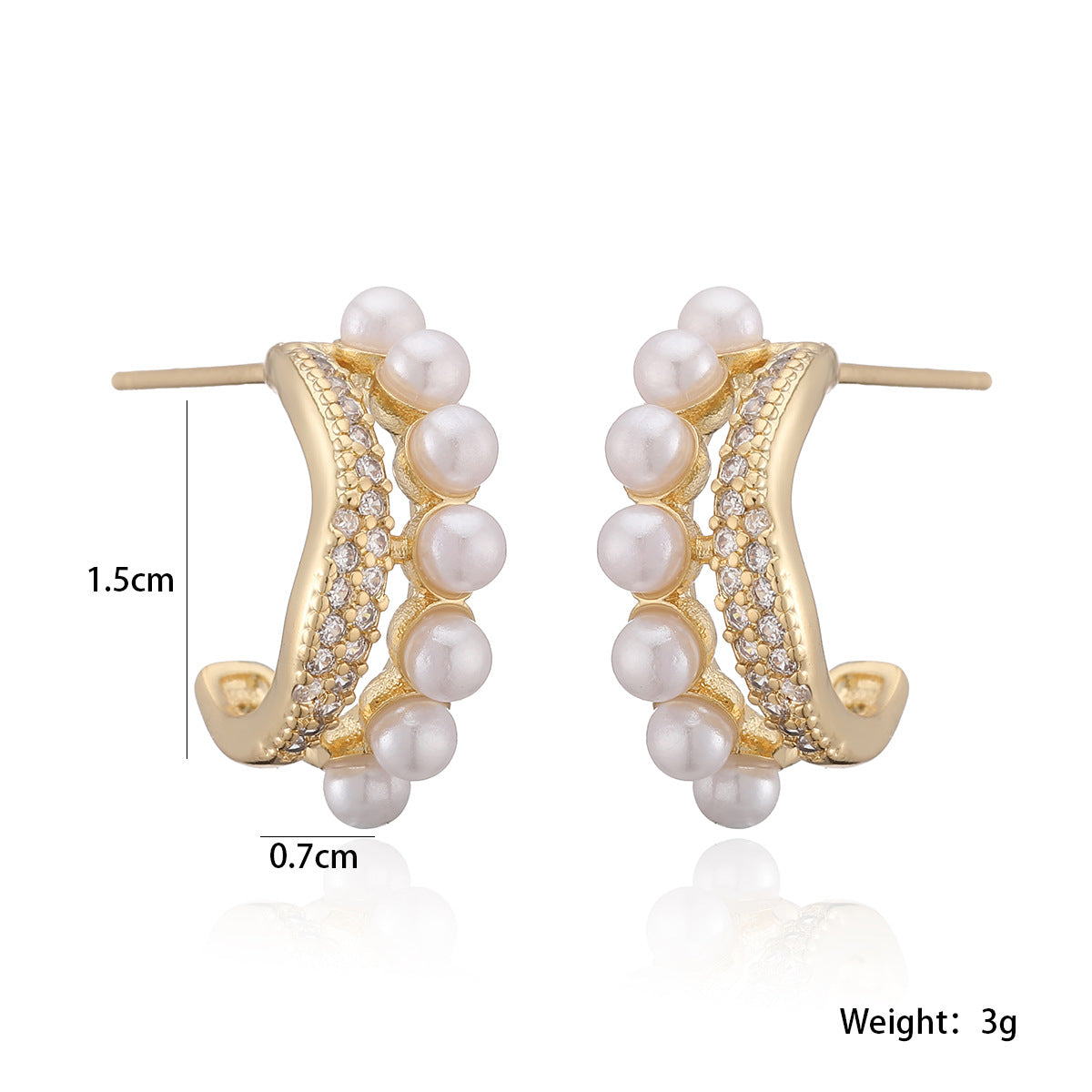 Elegant Geometric Brass Gold Plated Cubic Zirconia Pearl Stud Earrings for Women