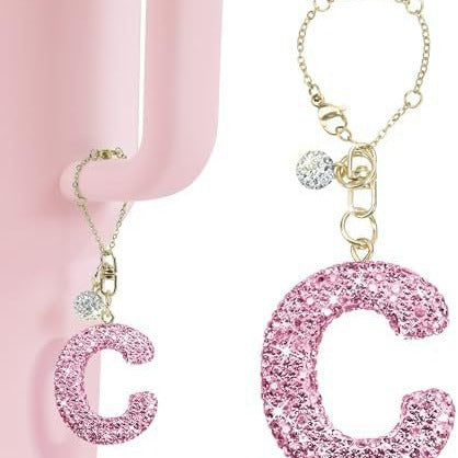 Rhinestone Inlaid Letter Resin Charm Bar Keychain Accessory