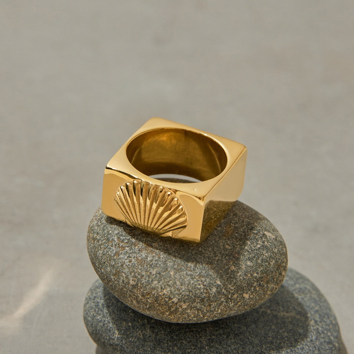 Vintage Luxury Geometric Square Plated Stainless Steel Ring for Women